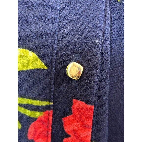 Susan Graver QVC Mini Dress 1XP Navy Floral V-Neck Button Down Slits Pockets - Picture 10 of 14